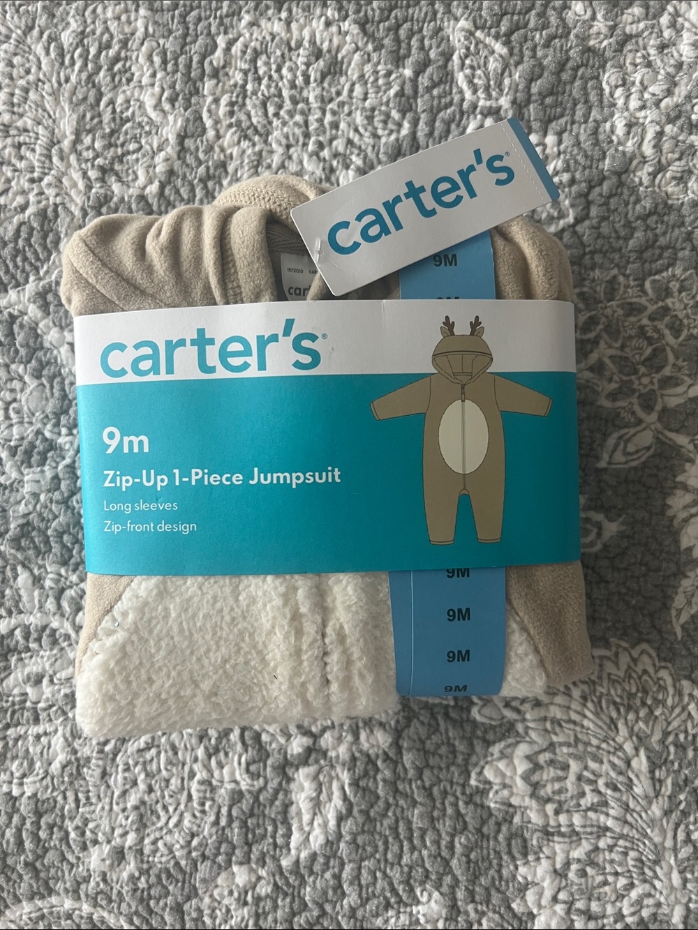 Carter's Neutral Beige Zip-Up 1-Piece Jumpsuit with Hood